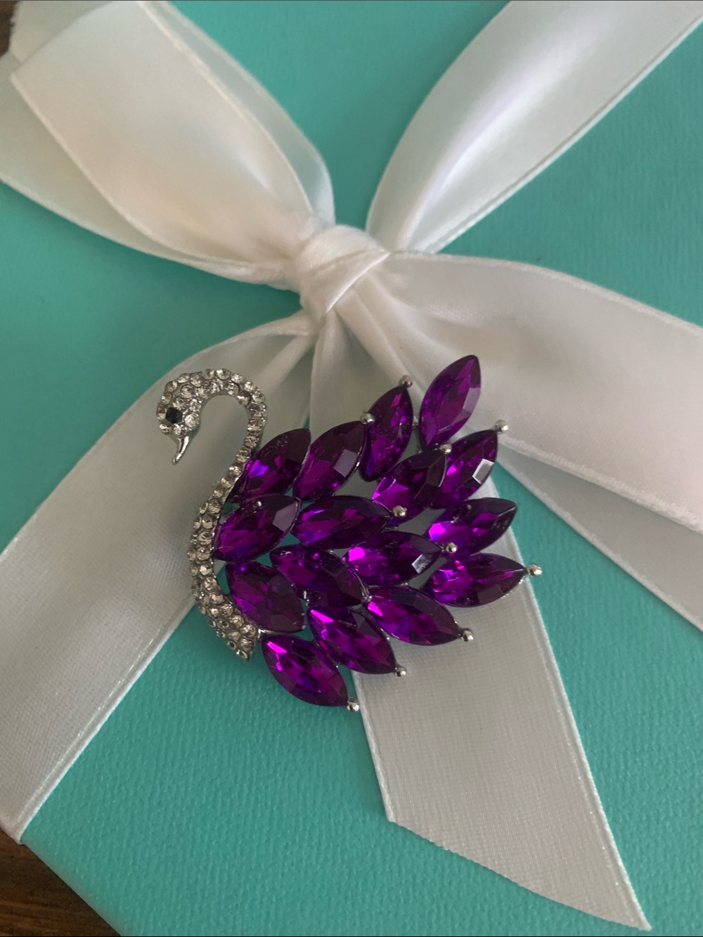 Rhinestone Swan Brooch with Purple Crystals - Women Jewelry